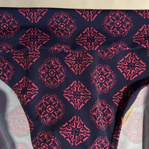 Talbots Miraclesuit High Rise Fold Over Bikini Bottom Estilo Blue Magenta Size 8 - Picture 6 of 11